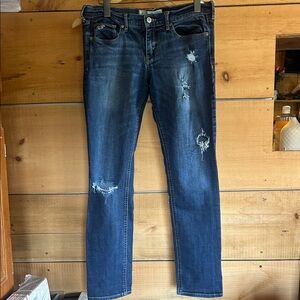 Hollister Dark Blue Distressed Straight Leg Jeans